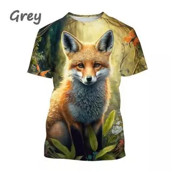 Футболки с 3D принтом серии Fox, мужские футболки, повседневная одежда, модный мужской топ, летняя футболка с коротким рукавом S синий