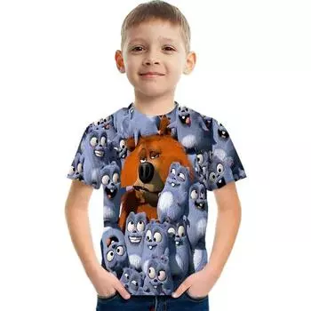 Футболки с принтом Sunlight Grizzy Bear 3D, летняя забавная одежда, топы для мальчиков и девочек-подростков, футболки Lemmings, топы 100cm