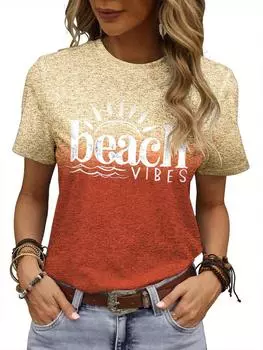 Футболки с 3D-принтом Summer Letter Beach Vibes для женщин, уличная одежда, повседневная мода Y2k, футболки с коротким рукавом, футболки с круглым вырезом, топы, одежда XS синий