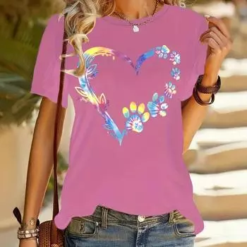 Футболки с 3D-принтом в виде сердца, летняя новая, с круглым вырезом и короткими рукавами, дышащая легкая ткань для женщин, повседневная спортивная футболка, топ S чёрный