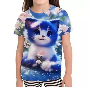 Футболки с 3D принтом животных, милой собакой, летние футболки с круглым вырезом, повседневные топы Kawail для мальчиков и девочек, модные детские футболки большого размера, одежда 170