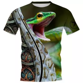Футболки с 3D-принтом «Змея», мужская футболка с круглым вырезом и короткими рукавами, повседневный топ S