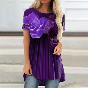Футболки с 3d рисунком роз для женщин, свитер с круглым вырезом, базовые футболки с цветочной росписью, новые повседневные футболки S