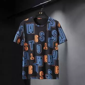 Футболки с буквами Мужские летние футболки Мужская уличная одежда 3D-принт Футболка Модные топы с коротким рукавом и круглым вырезом S