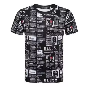 Футболки с буквами Мужские летние футболки Мужская уличная одежда 3D-принт Футболка Модные топы с коротким рукавом и круглым вырезом S