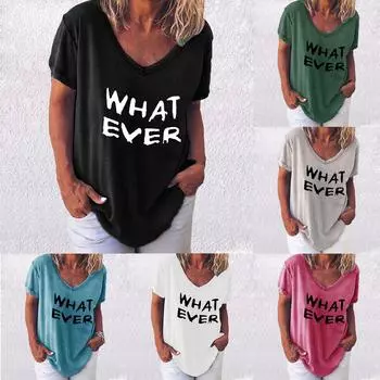 Футболки с буквенным принтом 3D, футболки больших размеров, женская мода, V-образный вырез, короткий рукав, футболка S