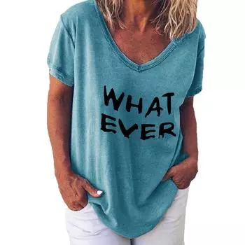 Футболки с буквенным принтом 3D, футболки больших размеров, женская мода, V-образный вырез, короткий рукав, футболка S