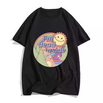 Футболки с дельфином Dead Inside Футболка с графикой солнца Футболки Женская повседневная футболка Летняя футболка с коротким рукавом Графические футболки S