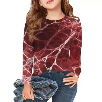 Футболки с длинным рукавом для девочек, детские осенние топы, круглый вырез, с принтом на Хэллоуин, базовые футболки 3-9 лет 140