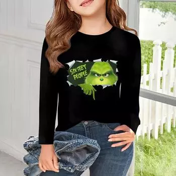 Футболки с длинным рукавом для девочек, детские осенние топы с круглым вырезом, базовые футболки для детей 5–14 лет 140 чёрный