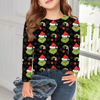 Футболки с длинным рукавом для девочек, детские осенние топы с круглым вырезом, базовые футболки для детей 5–14 лет 110 чёрный