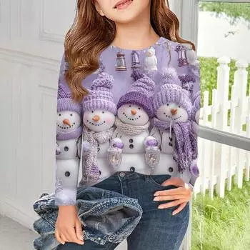 Футболки с длинным рукавом для девочек, детские осенние топы с круглым вырезом, базовые футболки с винтажным графическим принтом, топы для детей 5–14 лет 140 фиолетовый