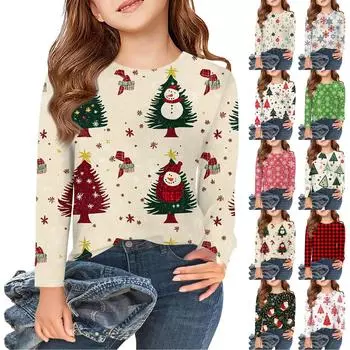 Футболки с длинным рукавом для девочек, детские осенние топы с круглым вырезом, базовые футболки с винтажным графическим принтом, топы для детей 5–14 лет 110 винный