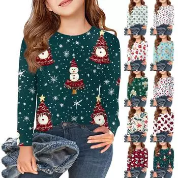 Футболки с длинным рукавом для девочек, детские осенние топы с круглым вырезом, базовые футболки с винтажным графическим принтом, топы для детей 5–14 лет 120 бежевый