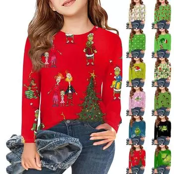 Футболки с длинным рукавом для девочек, детские осенние топы с круглым вырезом, базовые футболки для детей 5–14 лет 130 синий