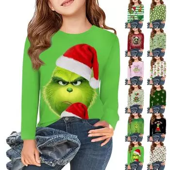 Футболки с длинным рукавом для девочек, детские осенние топы с круглым вырезом, базовые футболки для детей 5–14 лет 120