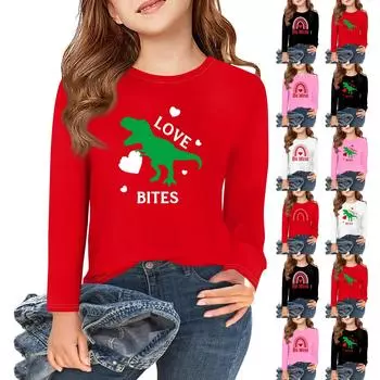 Футболки с длинным рукавом для девочек Love ко Дню святого Валентина, детские осенние топы с круглым вырезом, базовые футболки для детей 5-14 лет 150 бежевый