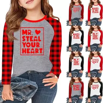 Футболки с длинным рукавом для девочек Love ко Дню святого Валентина, детские осенние топы с круглым вырезом, базовые футболки для детей 5-14 лет 8 винный