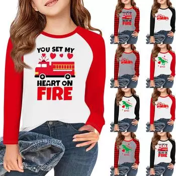 Футболки с длинным рукавом для девочек Love ко Дню святого Валентина, детские осенние топы с круглым вырезом, базовые футболки для детей 5-14 лет 2