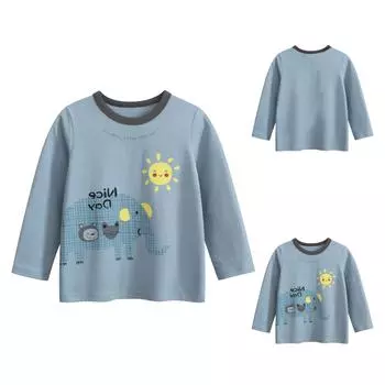 Футболки с длинным рукавом и круглым вырезом для мальчиков, топ-футболка, набор для малышей, хлопковая футболка 100 светло-синий