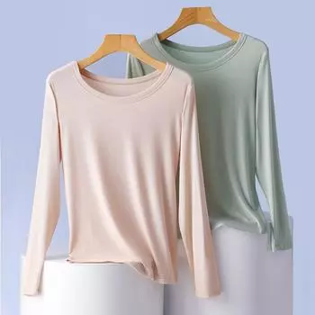 Футболки с длинным рукавом и о-образным вырезом, женские, осенне-зимние, однотонные, свободные, из модала, топ M чёрный