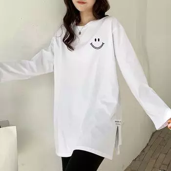 Футболки с длинным рукавом из чистого хлопка Harajuku с надписями, женские повседневные футболки большого размера с боковыми разрезами, уличная одежда, осень, эстетика 2000 года, топы M