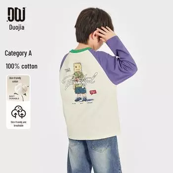 Футболки с длинным рукавом из хлопка для мальчиков, весна 2025 г. — стильные, модные и удобные для детей старшего возраста 110 cm чёрный