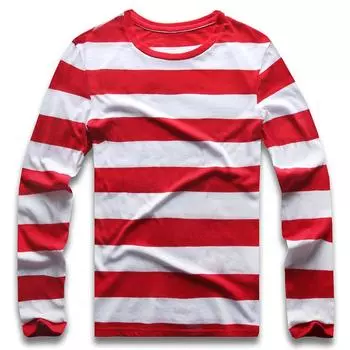 Футболки с длинным рукавом в красную и белую полоску, футболки для мужчин с круглым вырезом, цветные, в черно-белую полоску, мужские, повседневные S