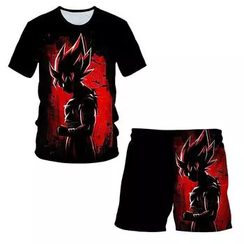 Футболки с драконьим жемчугом для мальчиков, футболка Super Saiyan Goku, шорты, комплекты из 2 предметов, детская футболка с аниме для мальчиков, комплекты летней детской одежды 100