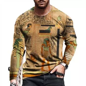 Футболки с египетскими иероглифами, напечатанные на 3D-принте, мужские и женские винтажные футболки с длинным рукавом, свободные свитера, детские футболки, топы, одежда S
