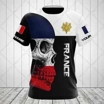 Футболки с французской эмблемой и рисунком черепа на заказ, летняя повседневная уличная одежда, мужская мода, футболки с круглым вырезом, топы для мальчиков большого размера с коротким рукавом S