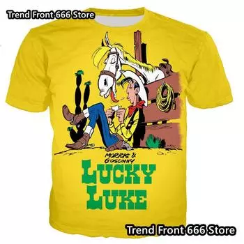 Футболки с французской анимацией Lucky Luke для мальчиков и девочек, 3D-принт, детские топы, детская повседневная футболка большого размера, детская одежда 100cm