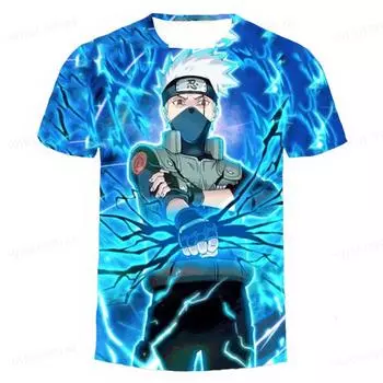 Футболки с героями мультфильмов для мальчиков и девочек, летняя детская уличная одежда с 3d принтом Наруто и короткими рукавами 160