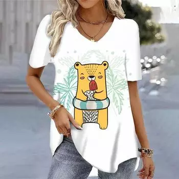 Футболки с героями мультфильмов, топы для женщин, женские летние футболки S-3XL, милые футболки с v-образным вырезом, хит продаж, летние базовые футболки с короткими рукавами S