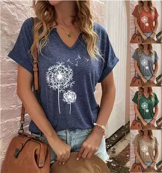 Футболки с градиентным принтом одуванчика, женские топы с короткими рукавами и круглым вырезом XXL оранжевый