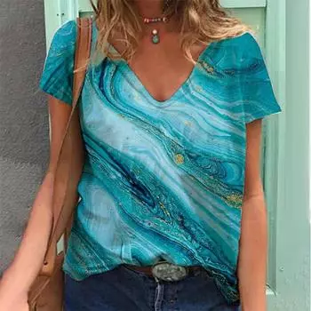 Футболки с градиентом капли воды и 3D принтом, женская футболка с v-образным вырезом, топ с короткими рукавами Y2k, уличная одежда в стиле Харадзюку, футболка большого размера, одежда для девочек S