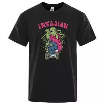 Футболки с графическим принтом Aliens Ride Scooters, мужские модные свободные топы оверсайз, повседневные роскошные хлопковые футболки M