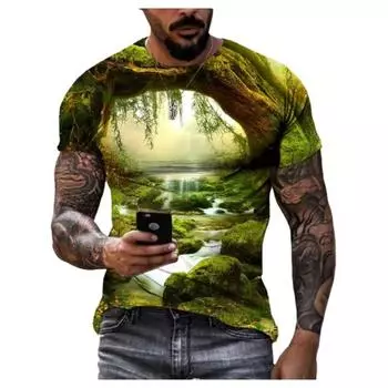Футболки с графическим принтом для мужчин, модные футболки с рисунком природных пейзажей, красивые повседневные футболки с 3D-принтом, летние топы с изображением гор и рек S