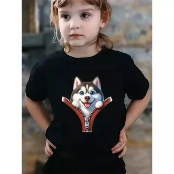 Футболки с графическим принтом из 100% хлопка, лето 2025 г., детская одежда, детская футболка с круглым вырезом, симпатичная верхняя одежда для девочек, детская футболка с изображением животных, короткий рукав 100