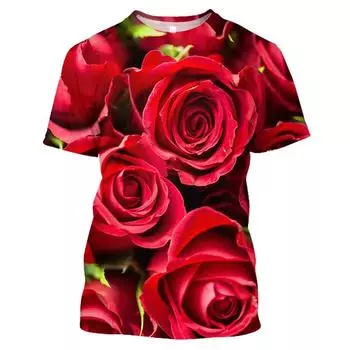 Футболки с графическим принтом «Красные розы» и цветочным принтом для унисекс, индивидуальные повседневные мужские футболки с короткими рукавами, топы 2XL