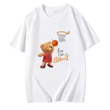 Футболки с графическим принтом Teddy Bear Slam Dunk Футболка с буквенным принтом Белая хлопковая летняя футболка Harajuku Женские футболки унисекс Топ 4XL синий