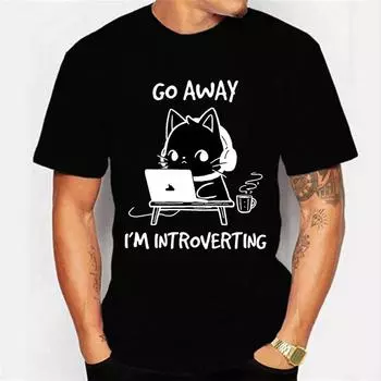 Футболки с графикой Go Away I m Introverting, футболка с забавным котом, геймером, игровая футболка, топы, модные футболки в стиле Харадзюку, женские и мужские футболки S чёрный
