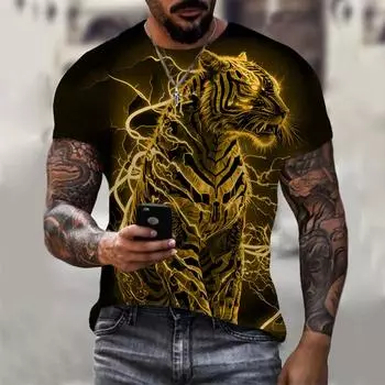 Футболки с графикой тигра для мужчин, рубашки с животным принтом, летняя мужская одежда, пуловер с короткими рукавами, футболки большого размера XS