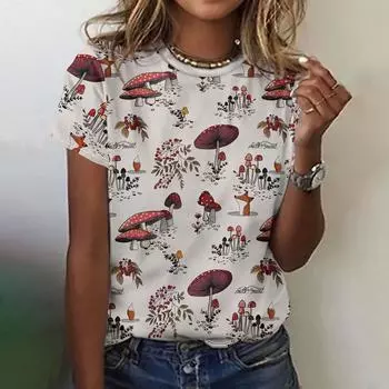 Футболки с грибами West Cowboy Horse 3D Print Женская повседневная футболка с коротким рукавом Y2k Harajuku Футболки больших размеров Топы Женская одежда XS