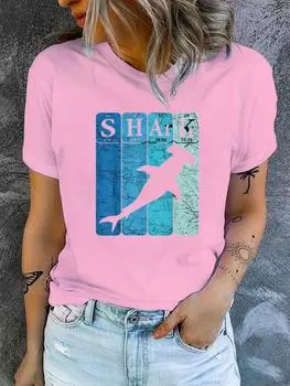 Футболки с изображением акулы-молота для женщин, женская футболка с графическим принтом, футболка большого размера, эстетическая летняя сексуальная футболка в стиле Харадзюку S чёрный