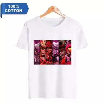 Футболки с изображением аниме Hazbin Hotel Harajuku, винтажная потертая футболка для мужчин, уличная футболка в стиле хип-хоп, футболка большого размера