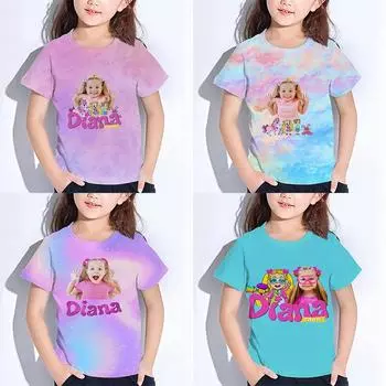 Футболки с изображением Дианы и Ромы для девочек, летние милые детские повседневные футболки с коротким рукавом и рисунком из мультфильмов, быстросохнущие футболки, детский топ 100 белый