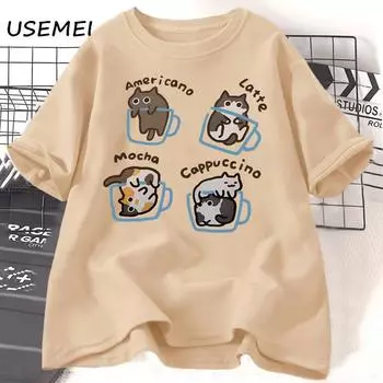 Футболки с изображением кота и кофе для мужчин, футболки унисекс с забавным принтом, летние повседневные рабочие футболки с коротким рукавом, хлопковая футболка унисекс с принтом L