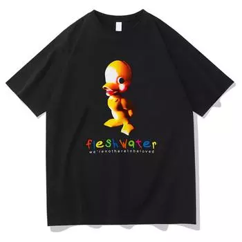 Футболки с изображением рок-группы Fleshwater, забавная футболка с принтом утки, женская и мужская, гранж-модные футболки, хлопковая футболка с коротким рукавом XS чёрный
