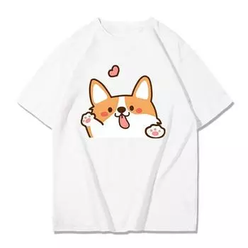 Футболки с изображением сиба-ину, футболки с мультяшной графикой, топы с принтом кавайи, летняя одежда с коротким рукавом, 100% хлопок, женские футболки S белый